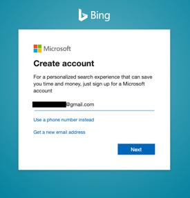 create an account on bing