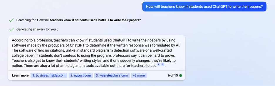 Asking ChatGPT how teachers will find out about students using chatGPT